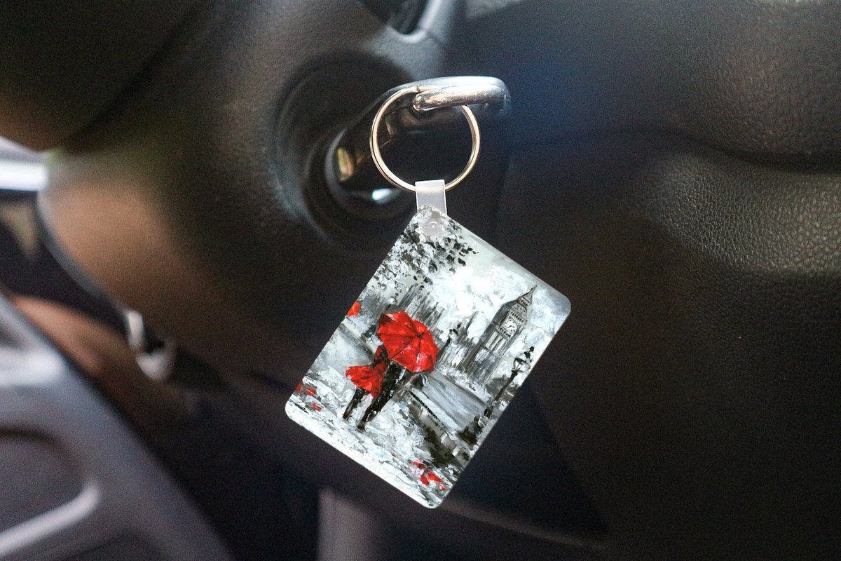 Sleutelhanger - Schilderij - Paraplu - Olieverf - Uitdeelcadeautjes - Plastic