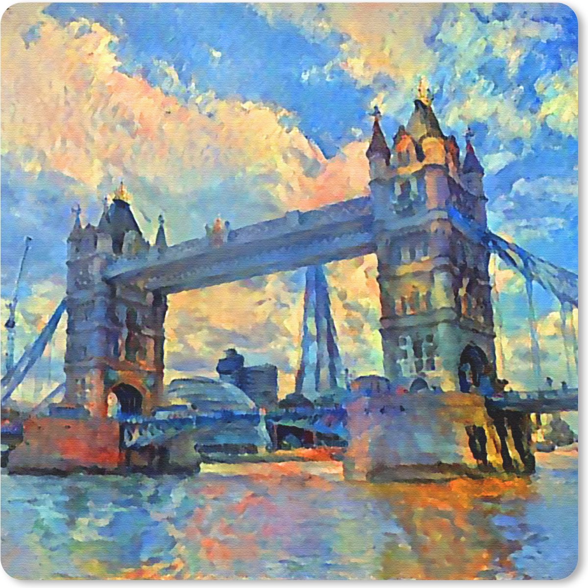 Muismat 20x20 cm - Mousepad Schilderij - Londen - Brug - Olieverf - Muismatten