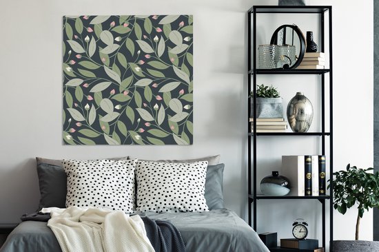 Tableau sur toile Fleurs - Feuilles - Motifs - 90x90 cm - Décoration murale