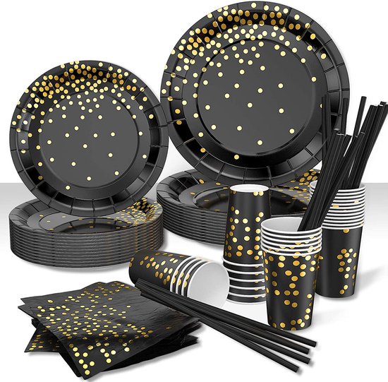 Ensemble de vaisselle jetable anniversaire Partizzle® noir et or -  Assiettes Tasses... | bol.com