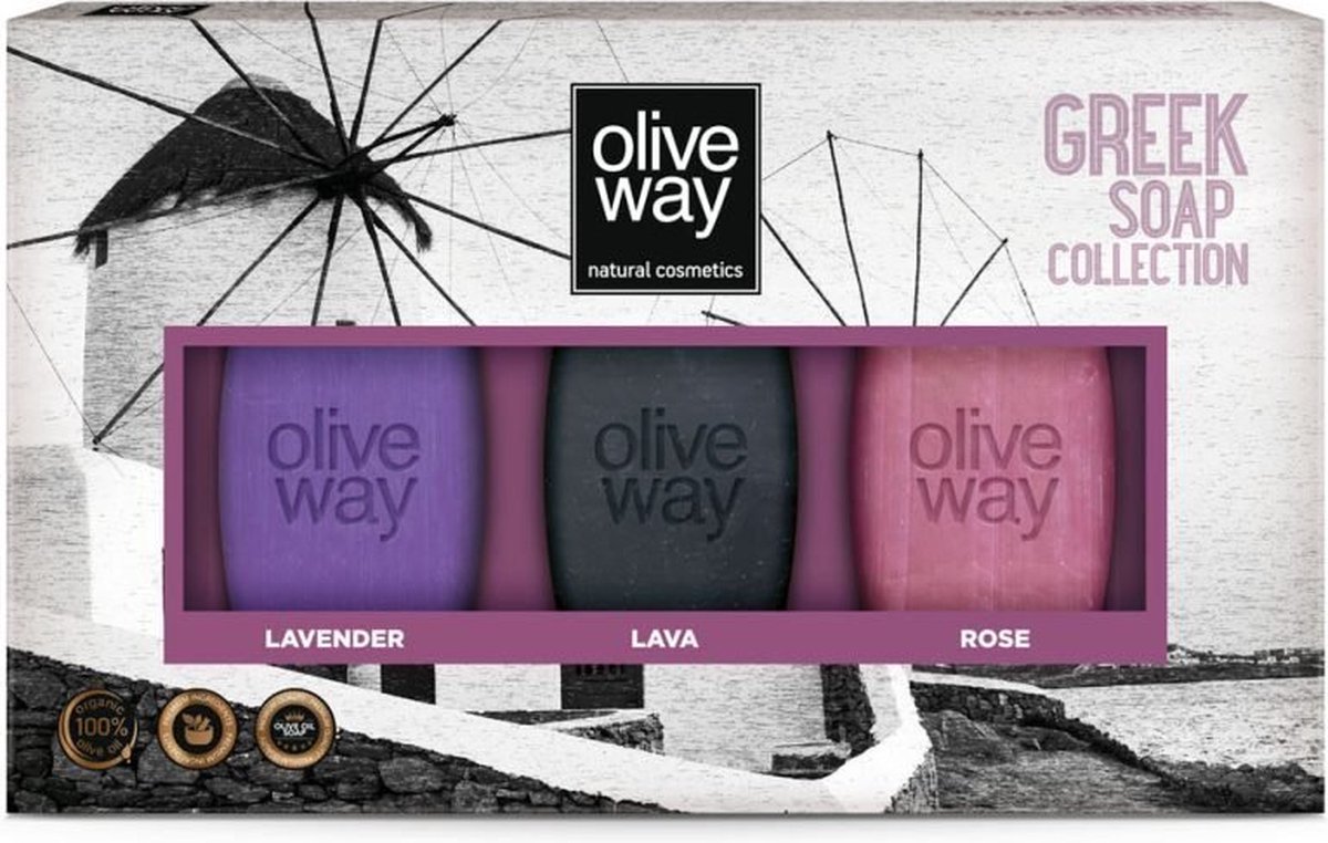 Oliveway Griekse Geschenkset 'Mykonos' met 3 biologische olijfoliezepen