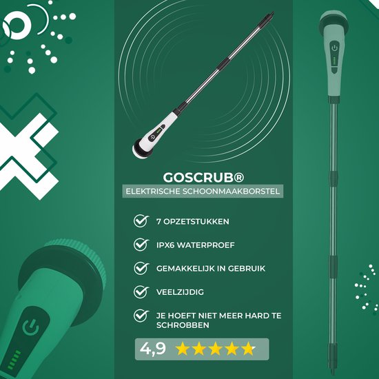 De GoScrub elektrische schoonmaakborstel met 7 opzetstukken, IPX6 waterdicht en 4,9 sterren.