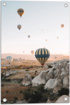 WallClassics - Poster de jardin - Ballons au-dessus du paysage - 40x60 cm Photo sur poster de jardin (décoration murale pour extérieur et intérieur)