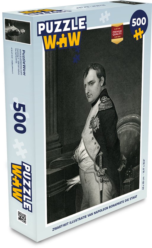 Foto: Puzzel zwart wit illustratie van napoleon bonaparte die staat legpuzzel puzzel 500 stukjes