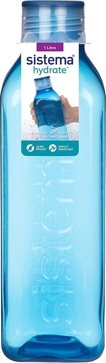 Sistema Waterfles, vierkant, 1 l, BPA-vrije waterfles, dicht sluitend deksel, gripvaste vorm, gemengde kleuren van Merkloos — afbeelding 4