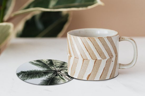 Sous-verres pour verres - Rond - Palmier - Tropical - Été - 10x10 cm - Sous-verres en verre - 6 pièces