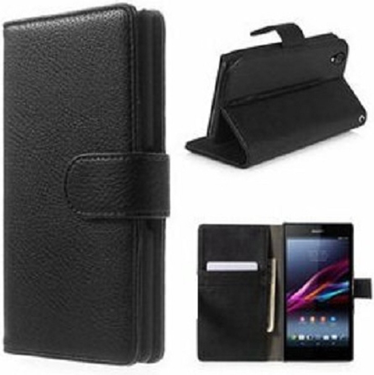 Sony Xperia Z4 Hoesje Met Pasjeshouder Bookcase Zwart