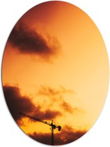 WallClassics - Dibond Ovaal - Hijskraan bij Oranje Lucht - 81x108 cm Foto op Ovaal (Met Ophangsysteem)