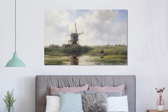 Décoration murale Métal - Peinture Aluminium Industrielle - Moulin à vent - Willem Roelofs - Maîtres anciens - Art - 150x100 cm - Dibond - Photo sur aluminium - Décoration murale industrielle - Pour le salon / chambre