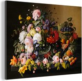 Décoration murale Métal - Peinture Aluminium Industrielle - Nature morte aux fleurs et fruits - Oeuvre d'art - Maîtres anciens - 120x90 cm - Dibond - Photo sur aluminium - Décoration murale industrielle - Pour le salon / chambre