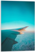 WallClassics - Acrylglas - Witte Vleugel van Vliegtuig boven Schapenwolken - 50x75 cm Foto op Acrylglas (Met Ophangsysteem)