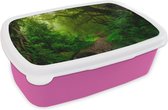 Broodtrommel Roze - Lunchbox - Brooddoos - Landschap - Jungle - Tropisch - Zon - Groen - 18x12x6 cm - Kinderen - Meisje