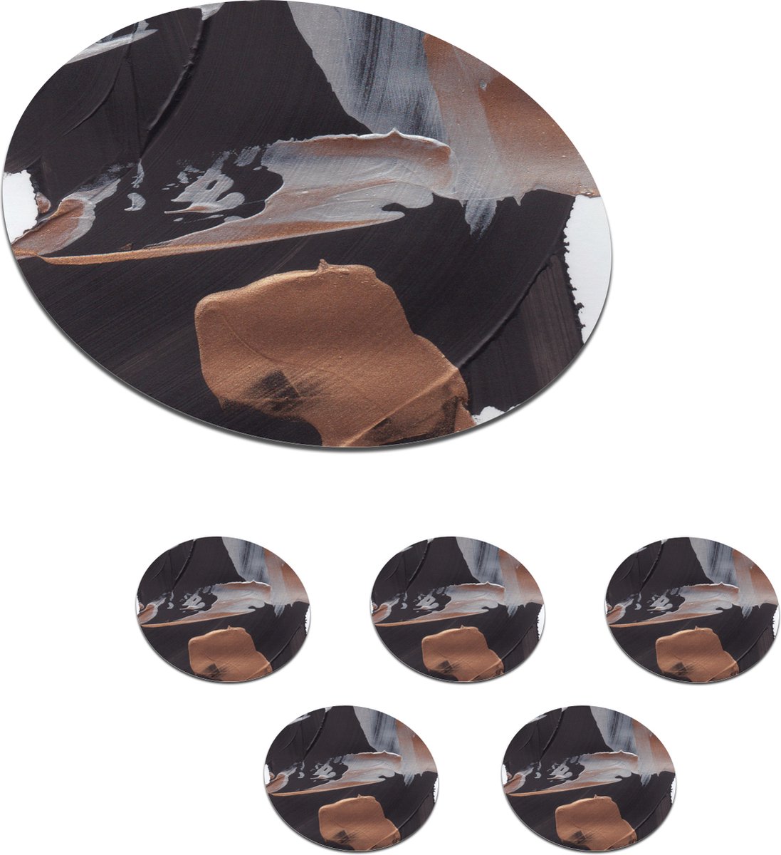 Onderzetters voor glazen - Rond - Abstract - Verf - Goud - 10x10 cm - Glasonderzetters - 6 stuks