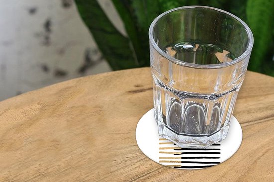 Sous- Sous-verres pour verres - Rond - Ligne - Goud - Design - 10x10 cm - Sous-verres en verre - 6 pièces