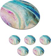 Onderzetters voor glazen - Rond - Marmer - Verf - Regenboog - 10x10 cm - Glasonderzetters - 6 stuks