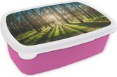 Broodtrommel Roze - Lunchbox - Brooddoos - Zon - Bomen - Landschap - Gras - 18x12x6 cm - Kinderen - Meisje