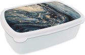Broodtrommel Wit - Lunchbox - Brooddoos - Marmer - Verf - Glitter - Goud - 18x12x6 cm - Volwassenen