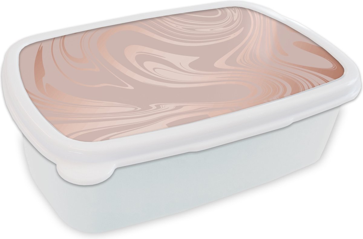 Broodtrommel Wit - Lunchbox - Brooddoos - Marmer - Roségoud - Luxe - 18x12x6 cm - Volwassenen