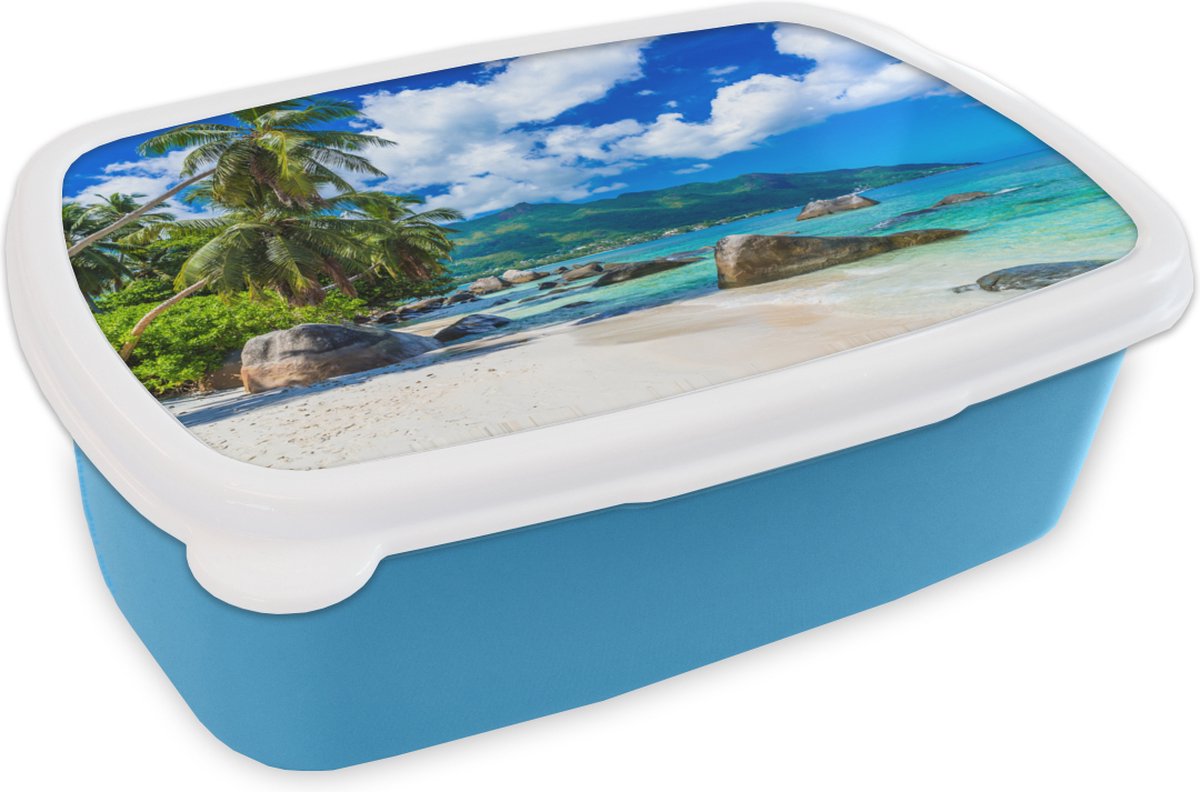 Broodtrommel Blauw - Lunchbox - Brooddoos - Strand - Zee - Tropisch - 18x12x6 cm - Kinderen - Jongen