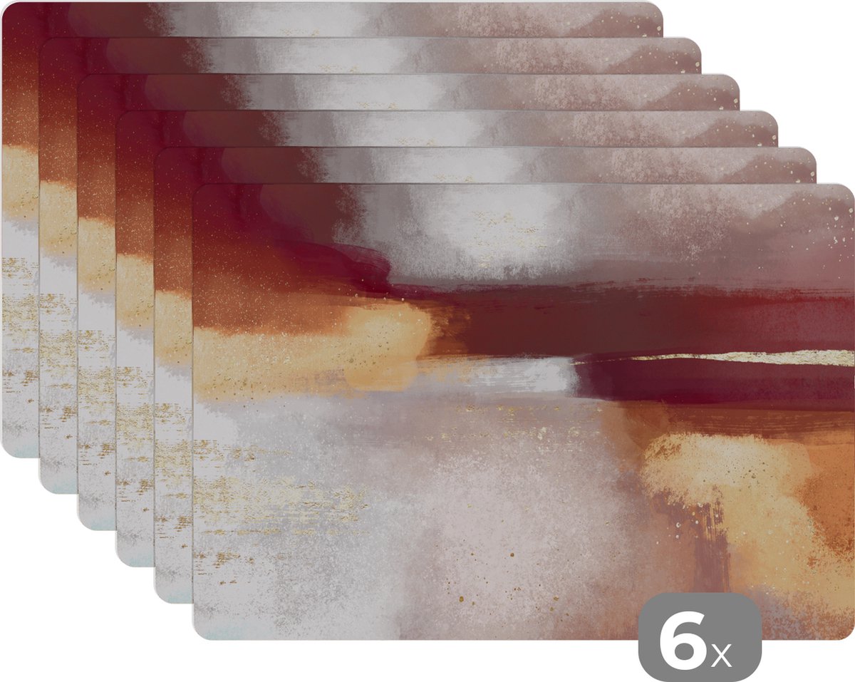 Placemat - Abstract - Pastel - Verf - Goud - Glitters - Onderleggers - Placemats - 45x30 cm - 6 stuks