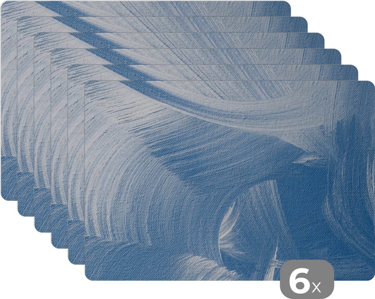 Placemat - Acrylverf - Blauw - Design - Tafel - Onderleggers -45x30 cm - 6 stuks