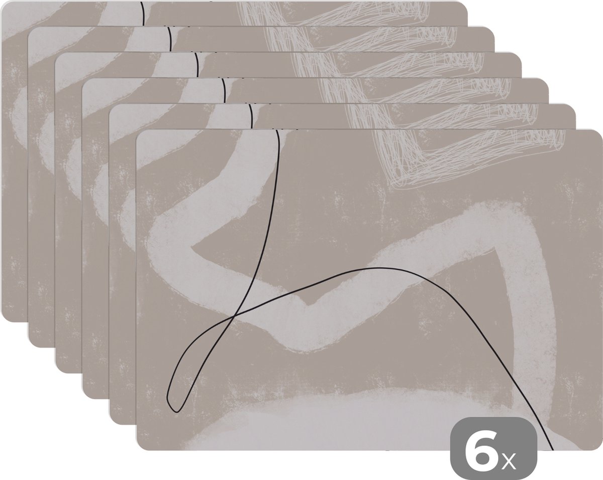 Placemat - Abstract - Lijn - Design - Pastel - Tafel - Onderleggers - 45x30 cm - 6 stuks