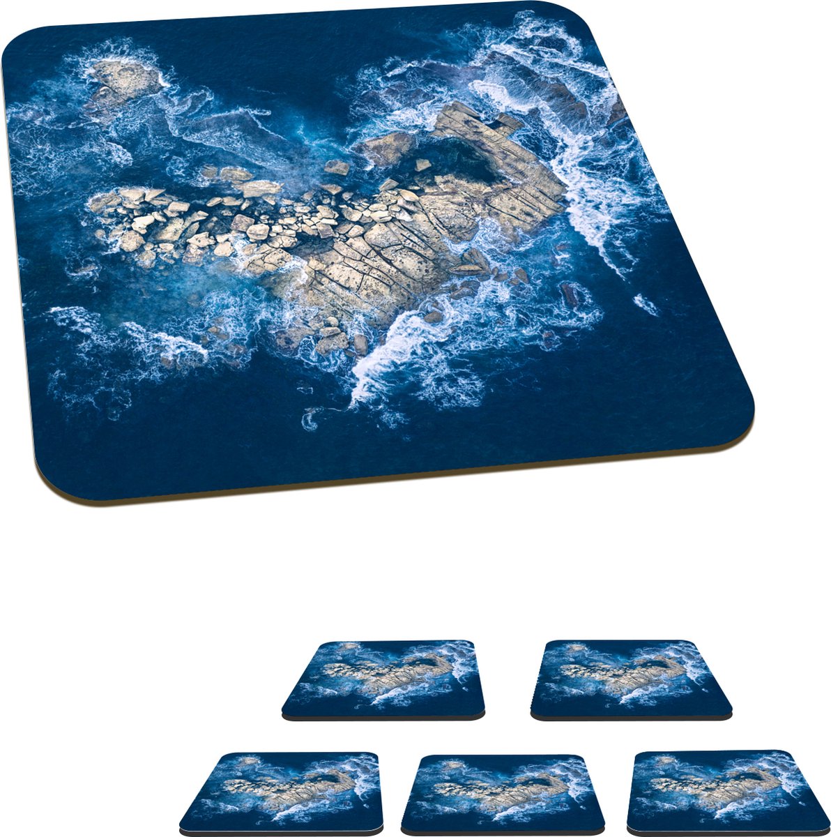 Onderzetters voor glazen - Golven - Stenen - Hart - 10x10 cm - Glasonderzetters - 6 stuks