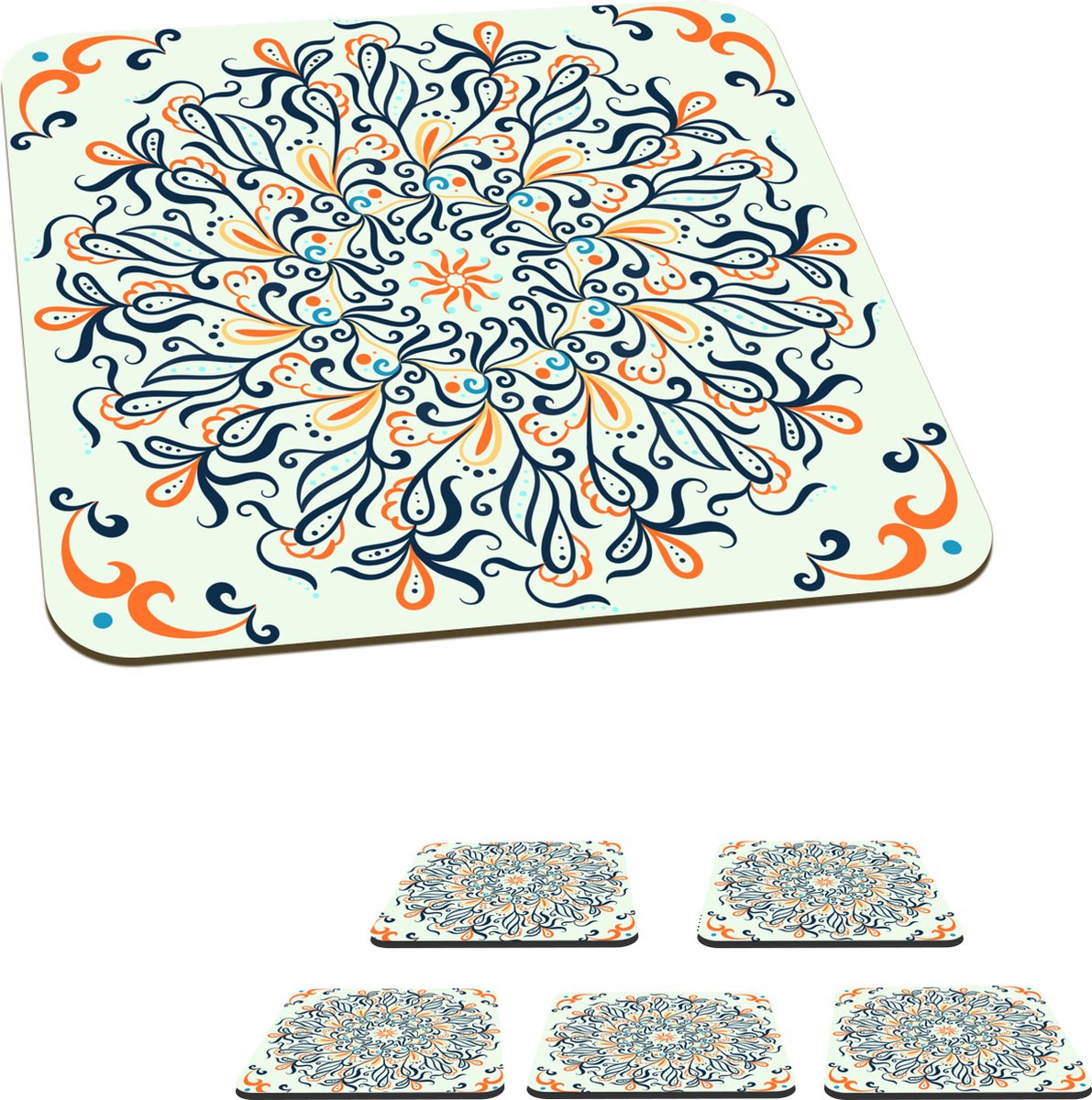 Onderzetters voor glazen - Mandala - Lijn - Vierkant - 10x10 cm - Glasonderzetters - 6 stuks