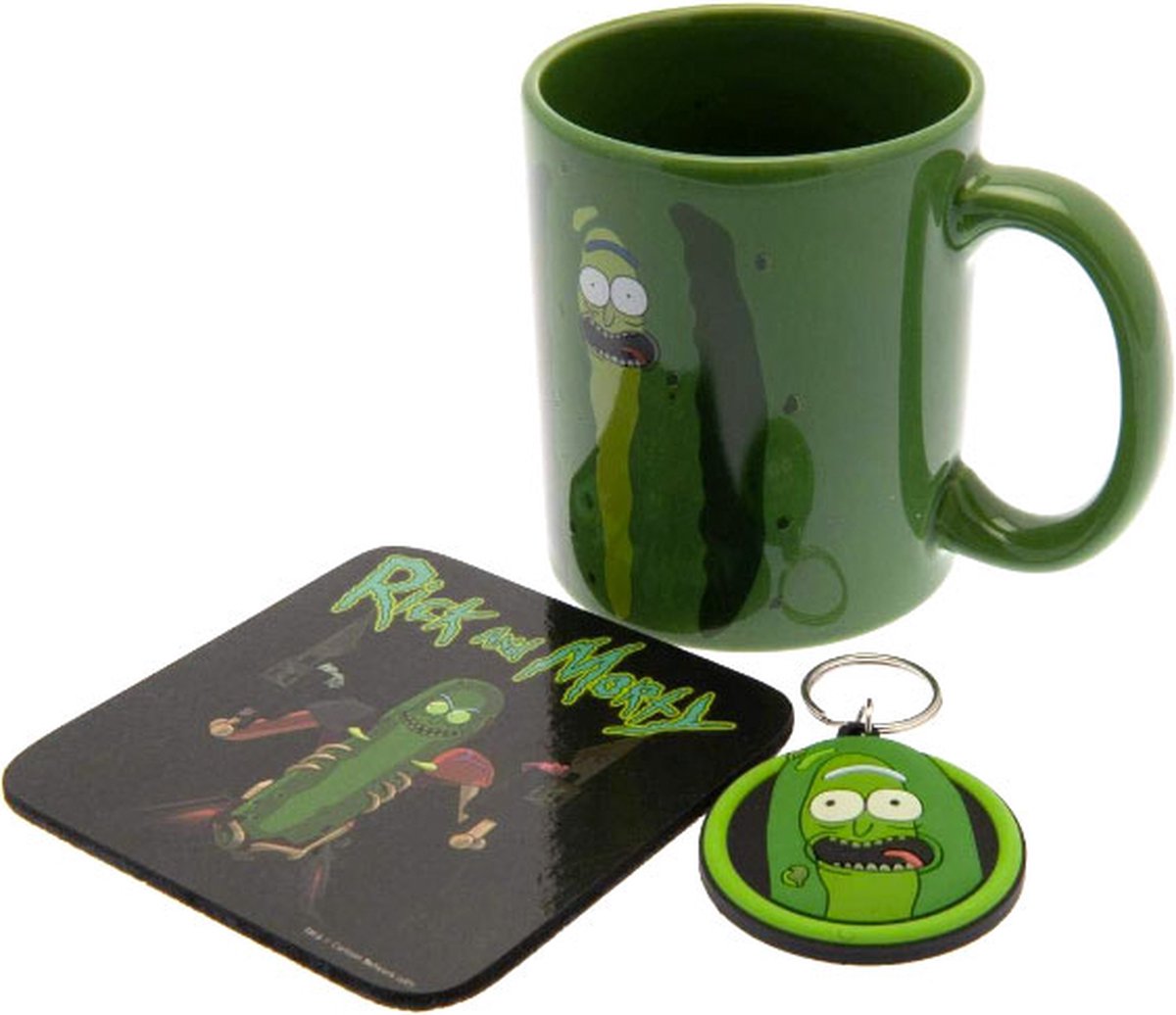 Cadeauset - Rick And Morty: Pickle Rick - mok, onderzetter en sleutelhanger