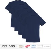 5 Pack Sol's Heren T-Shirt 100% biologisch katoen Ronde hals Navy Blue Maat XL