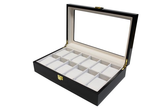 Boîte à montres en bois classique de Luxe pour 12 montres - Charnières en laiton de qualité lourde - Boîte à montres Zwart