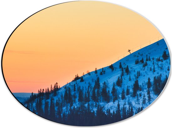 WallClassics - Dibond Ovaal - Steile Wit Besneeuwde Berg - 40x30 cm Foto op Ovaal (Met Ophangsysteem)