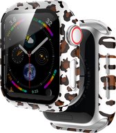 Strap-it PC Hardcase bescherming - Geschikt voor Apple Watch case 40 mm - Hoesje geschikt voor Apple Watch 4/5/6/SE case met glas - White Leopard - iWatch cover voor maat 40 mm