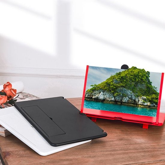 14-inch telefoonscherm Projectievergroter, draagbare 3D-video HD Universele smartphone-display Projector Vergrote versterker Vergrotende beugelhouder Standaard, vrij inzoomen Reflecterend(White