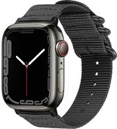 Strap-it Nylon Smartwatch bandje met gesp - Geschikt voor Apple Watch Series 1/2/3/4/5/6/7/8/SE/9/Ultra - Zwart - Stof iWatch bandje met gespsluiting voor maat 42 mm 44 mm 45 mm 49 mm