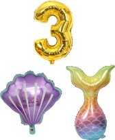 Zeemeermin - Feestversiering - Zeemeermin versiering - 3 jaar - Ballonnen - Cijferballonnen - Zeemeerminstraat - Schelp - Folieballon - Kleine Zeemeermin - Mermaid - Ballonnen - Verjaardag decoratie - Verjaardag versiering - Ballonnen goud