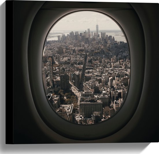 WallClassics - Canvas  - Uitzicht over Wereldstad vanuit Vliegtuig - 40x40 cm Foto op Canvas Schilderij (Wanddecoratie op Canvas)