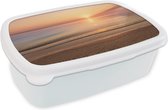 Broodtrommel Wit - Lunchbox - Brooddoos - Strand - Zee - Roze - Zonsondergang - 18x12x6 cm - Volwassenen