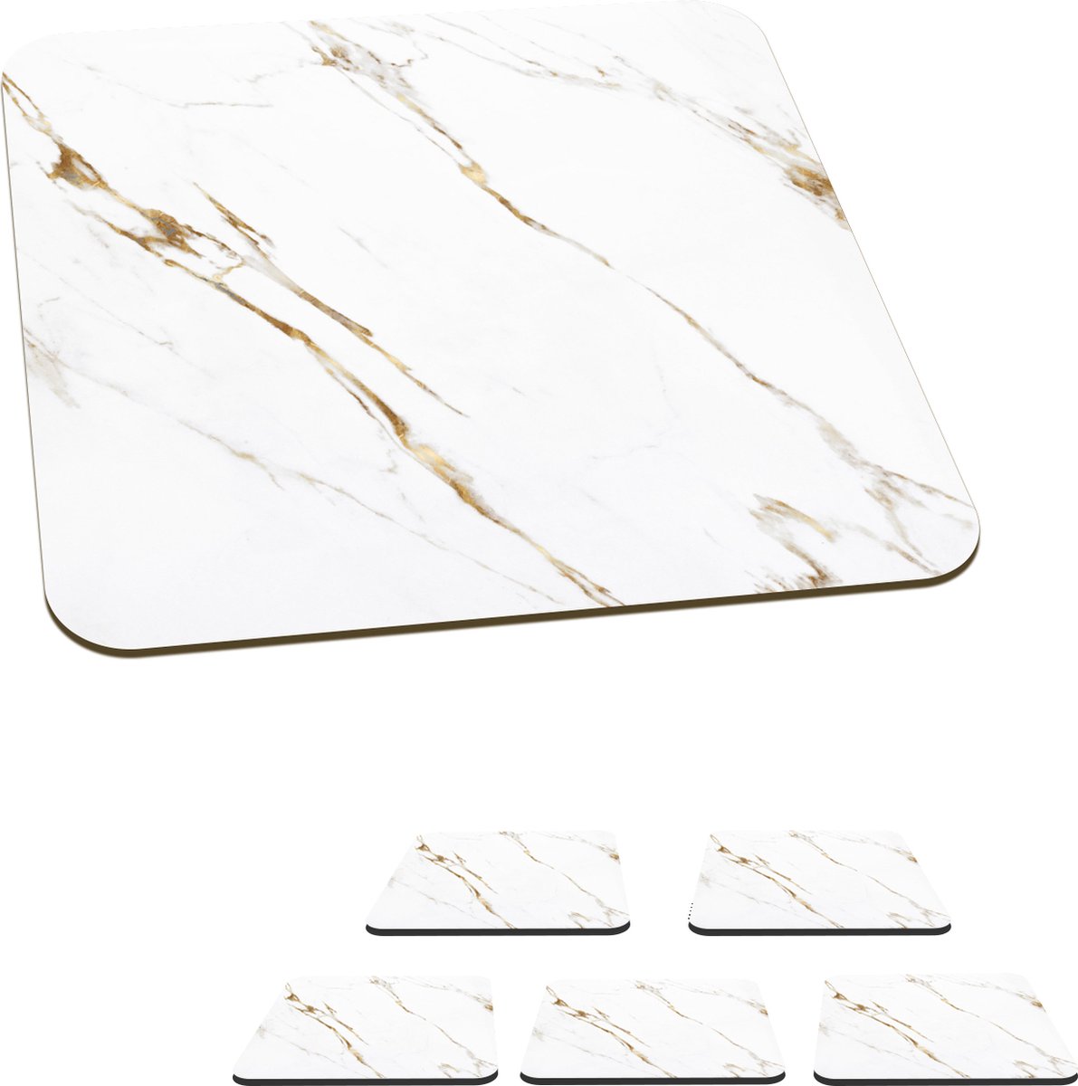 Onderzetters voor glazen - Marmer - Wit - Goud - 10x10 cm - Glasonderzetters - 6 stuks