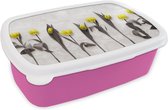 Broodtrommel Roze - Lunchbox - Brooddoos - Bloemen - Tulpen - Marmer - 18x12x6 cm - Kinderen - Meisje