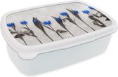 Broodtrommel Wit - Lunchbox - Brooddoos - Bloemen - Tulpen - Blauw - 18x12x6 cm - Volwassenen