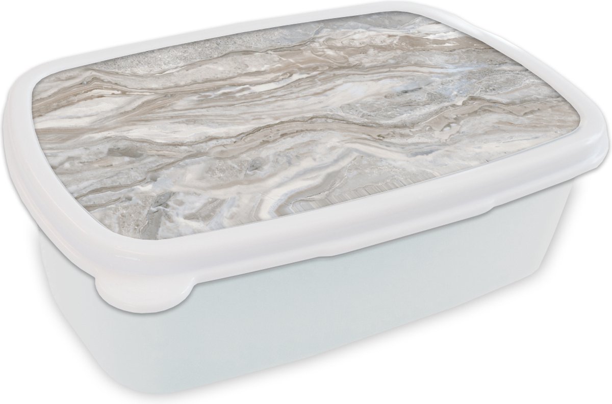 Broodtrommel Wit - Lunchbox - Brooddoos - Marmer - Textuur - Grijs - 18x12x6 cm - Volwassenen