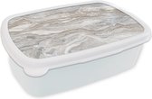 Broodtrommel Wit - Lunchbox - Brooddoos - Marmer - Textuur - Grijs - 18x12x6 cm - Volwassenen