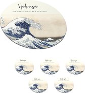 Onderzetters voor glazen - Rond - De grote golf van Kanagawa - Katsushika Hokusai - Japanse kunst - 10x10 cm - Glasonderzetters - 6 stuks