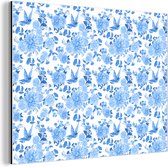 Wanddecoratie Metaal - Aluminium Schilderij Industrieel - Bloemen - Patroon - Blauw - 40x30 cm - Dibond - Foto op aluminium - Industriële muurdecoratie - Voor de woonkamer/slaapkamer
