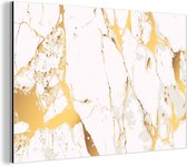 Wanddecoratie Metaal - Aluminium Schilderij Industrieel - Marmer - Goud - Wit - Chic - 90x60 cm - Dibond - Foto op aluminium - Industriële muurdecoratie - Voor de woonkamer/slaapkamer