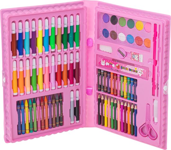 WEEKSUN 145-delige schilderset in slotdesign, tekenset met kleurpotloden, kleurpotloden, oliepastels, makers, aquarelpastel, enz., complete kunstaccessoires voor kinderen