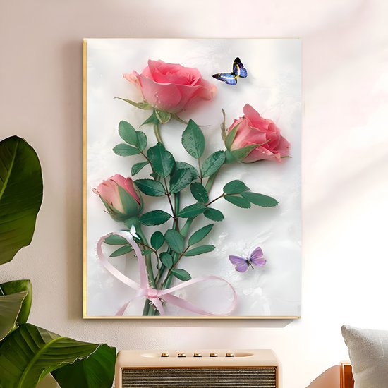 Peinture de diamants Adultes - Roses - Taille de la photo 50x70cm - Couverture complète - Pierres rondes - Fleurs