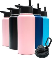 Bouteille d'eau - Pink pastel - 1 litre - Bouchon Extra gratuit avec paille et bec verseur - Bouteille d'eau avec paille - Bouteille isotherme - Sans BPA - Étanche