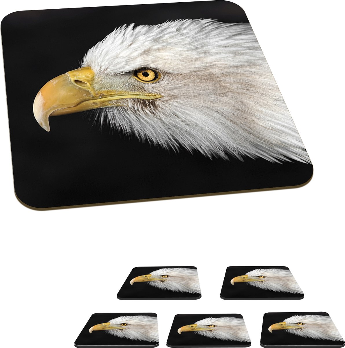 Onderzetters voor glazen - Adelaar - Wit - Geel - 10x10 cm - Glasonderzetters - 6 stuks